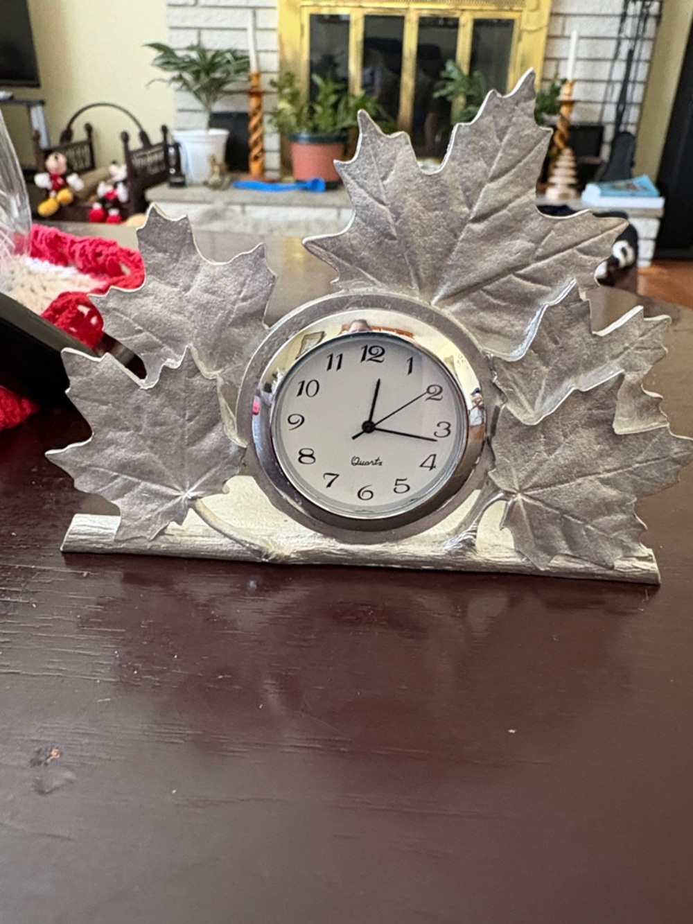 Silver Leaf Accent Clock - Home Wall Decor